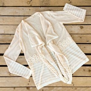 Mystree Stitch Fix Beige Striped Open Cardigan M
